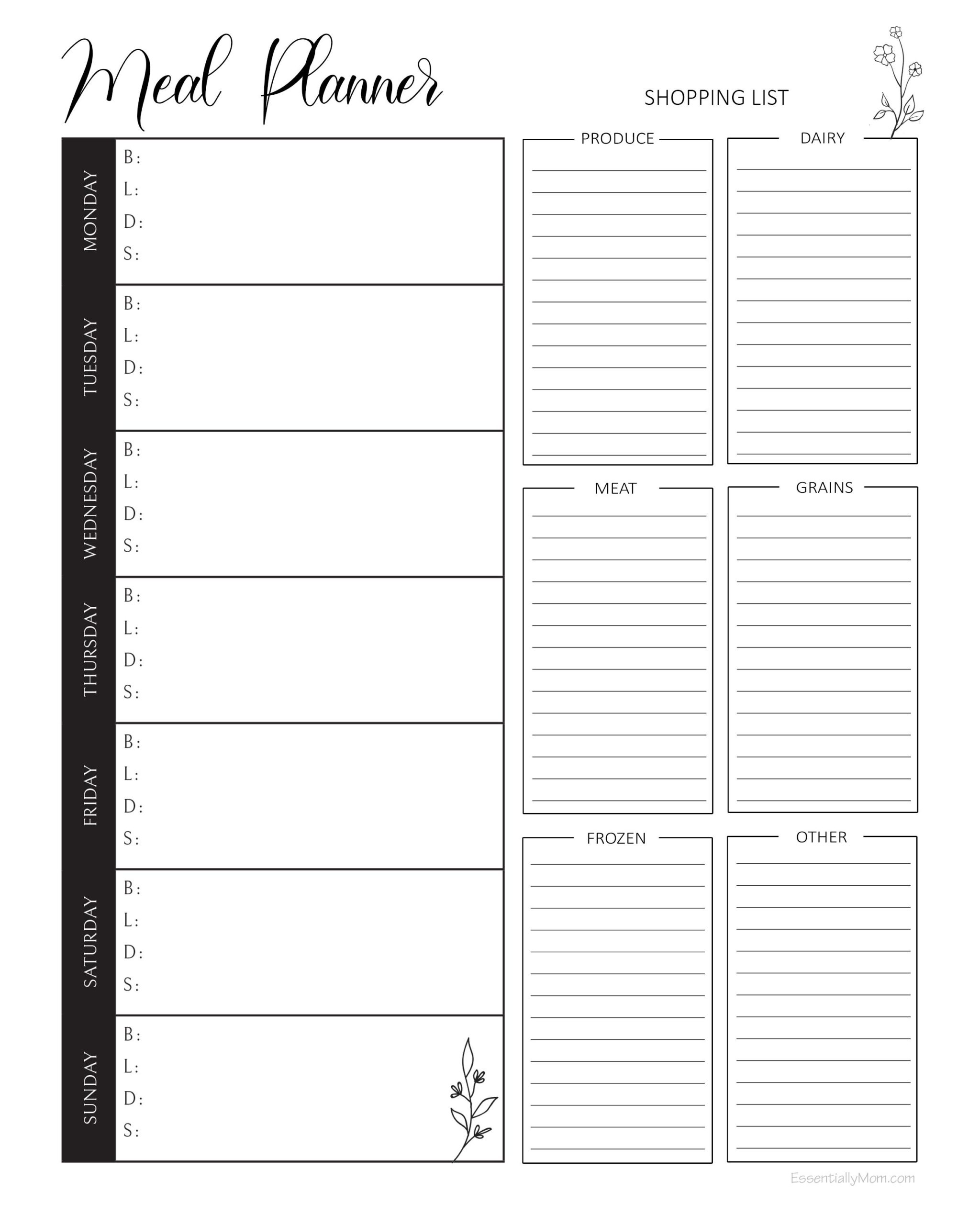 free printable meal planner binder
