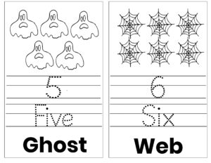 halloween trace and color counting cards,halloween printable activity sheets,halloween printable activity pages,halloween tracing numbers
