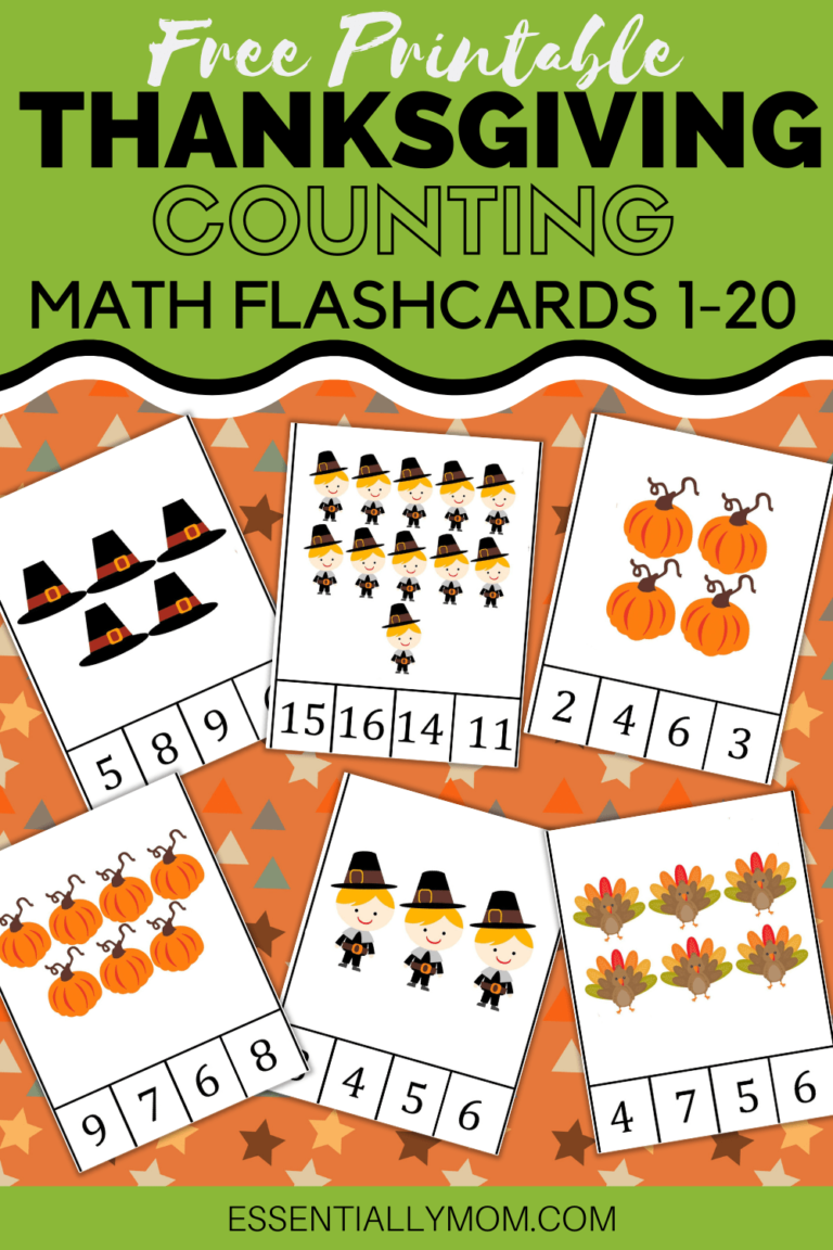 free printable counting flashcards,thanksgiving counting flashcards,thanksgiving math printables
