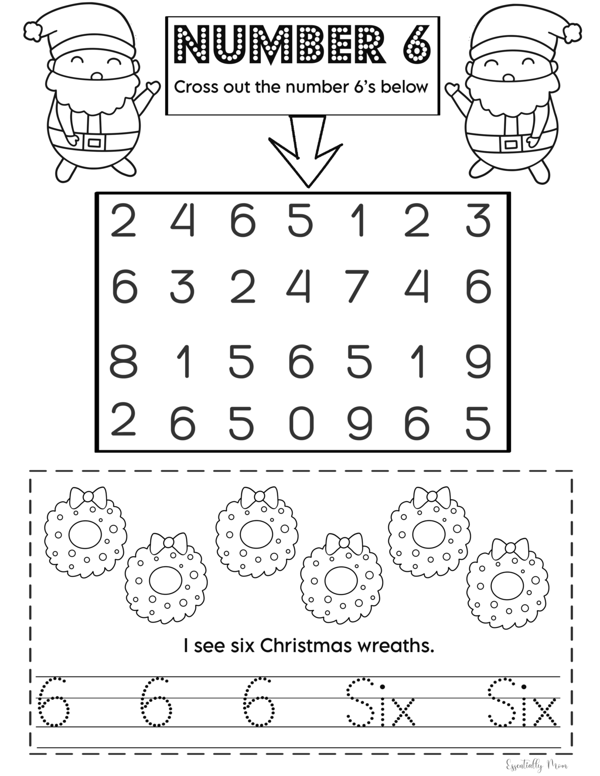 Christmas Math Worksheets for Preschoolers | Pre K Number Worksheets